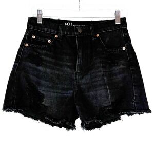Black Distressed High Rise Denim Shorts Sz 5 Jrs. Frayed He